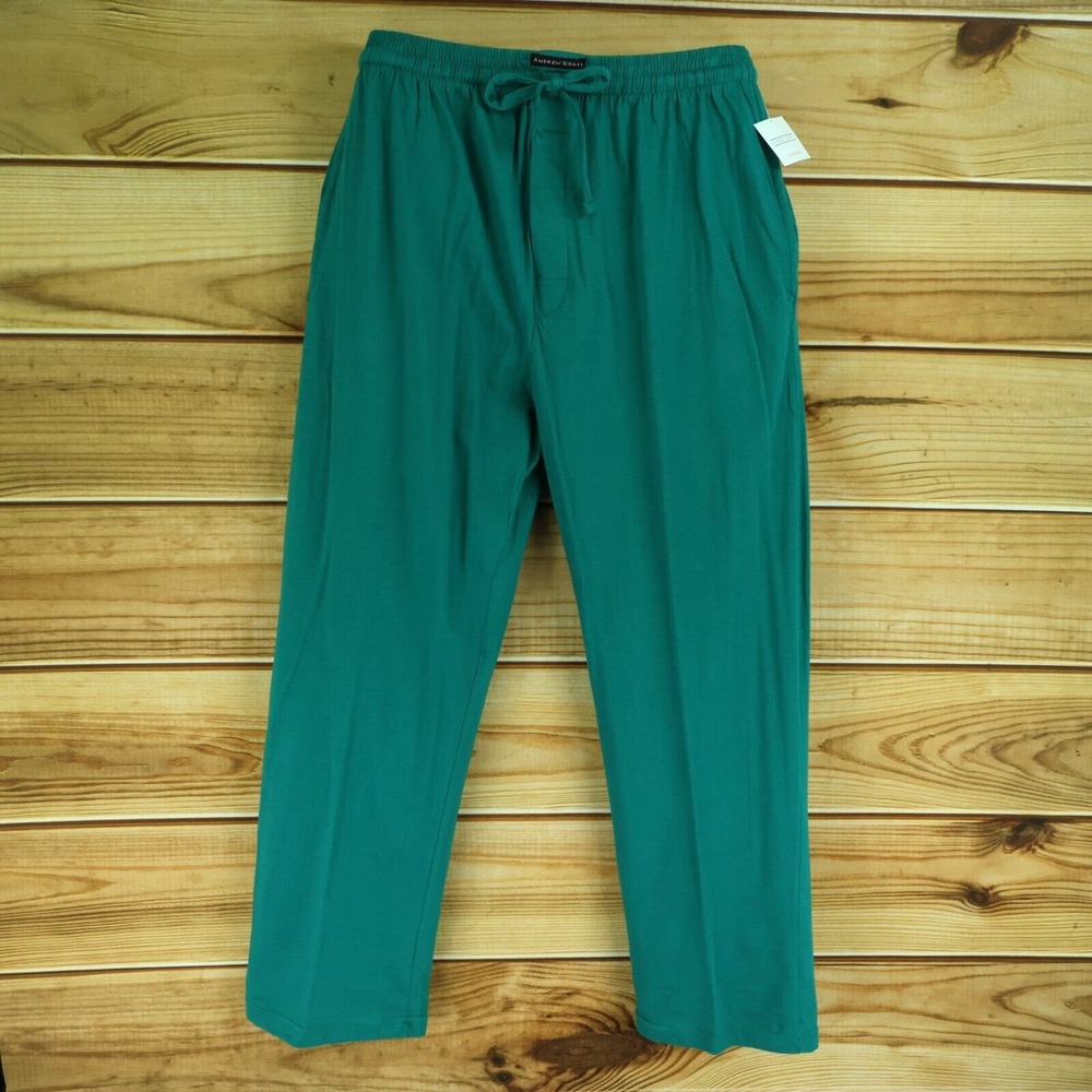 Andrew Scott Loungewear Pajama Pants Mens S Green 100% Cotton Stretch Waist‎ NWT